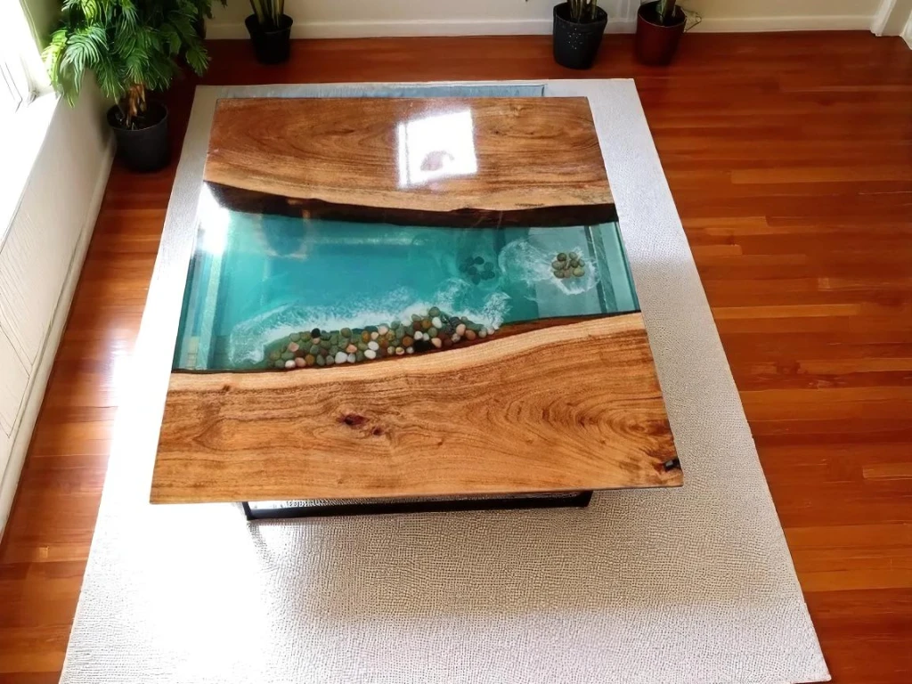 Square Walnut Coffee Table with Epoxy Resin - Stylish Home Decor